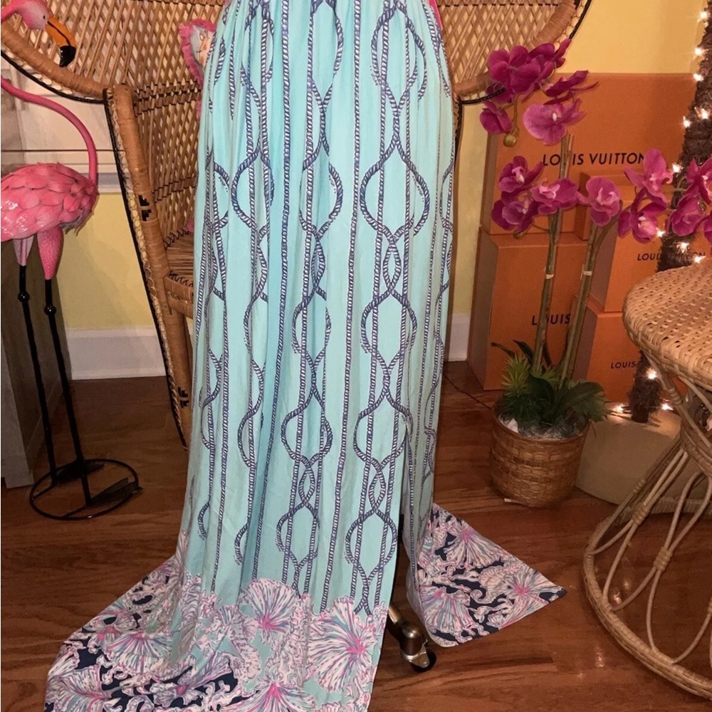 Lilly Pulitzer Marcia Maxi Dress 🦄 Aqua A Frayed Knot Size 2 - Picture 7 of 14